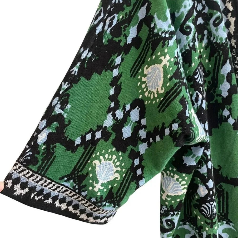 Chico’s Green Ikat Print Cardigan Kimono Linen Sweater Women’s Size 2 Large - Picture 4 of 6